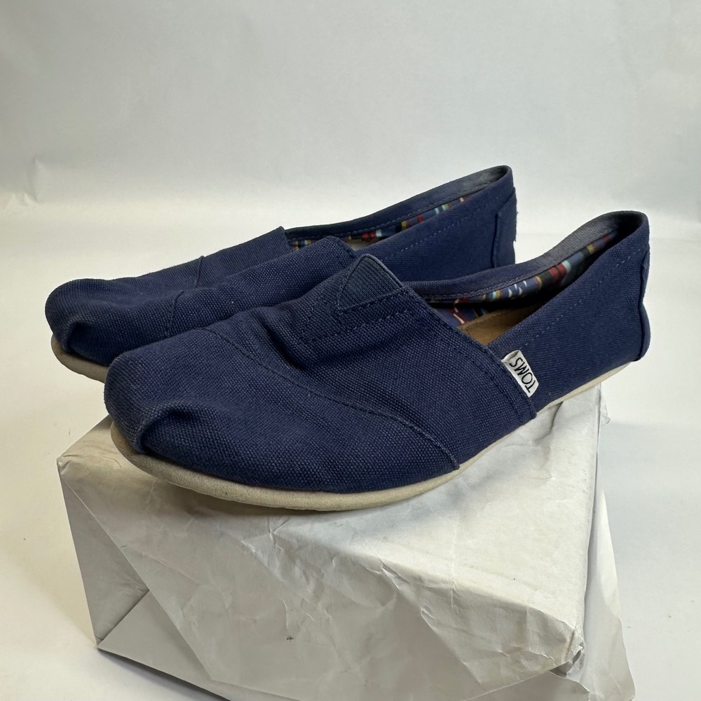 TOMS Womens Alpargata Navy Blue Canvas Slip On Flat Shoes Size 8.5 1002810319-10 - Picture 6 of 9